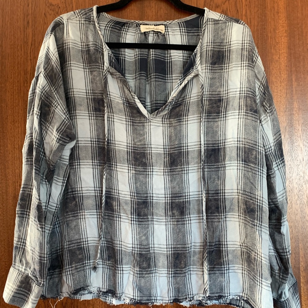 Bella Dahl Black and White Plaid V-Neck Blouse